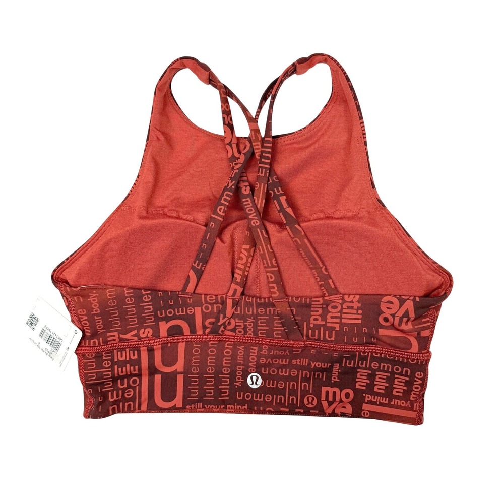 Lululemon Energy Bra High Neck Long Line Women 6 Red Logo Print Yoga Pilates C/D - Picture 3 of 7